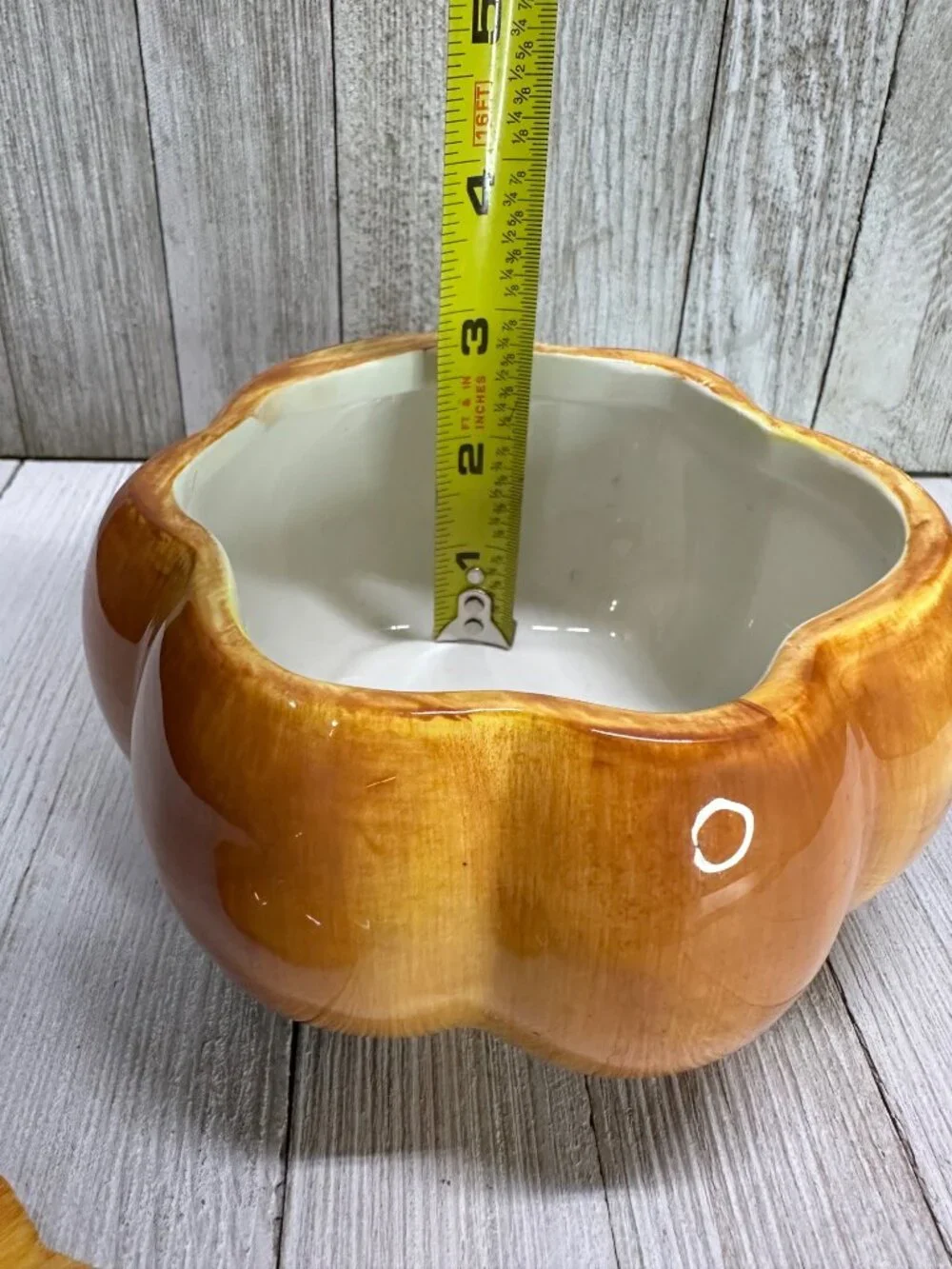 Vtg Ceramic Orange Pumpkin Jar with Lid 5